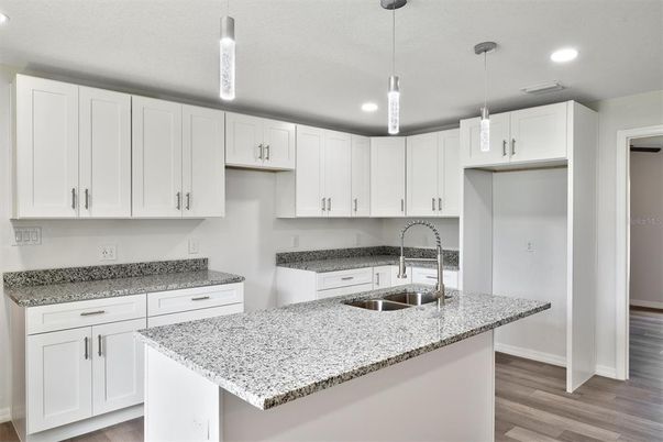Interior, Kitchen, Pendant Lights, Recessed Lighting, Wood Texture Flooring