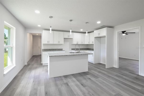 Interior, Kitchen, Pendant Lights, Recessed Lighting, Wood Texture Flooring