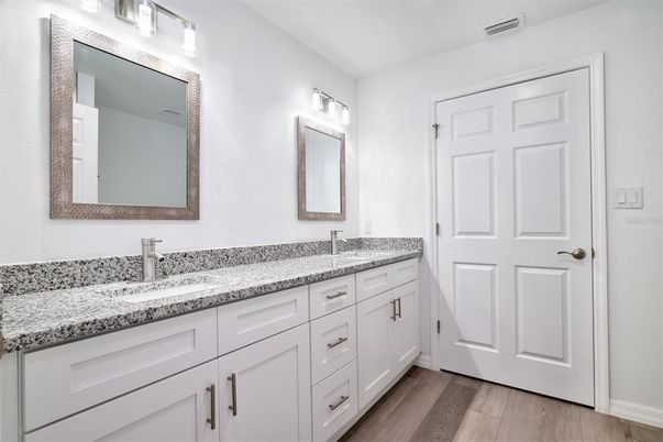 Bathroom, Dual Sink Vanities, Interior, Wood Texture Flooring
