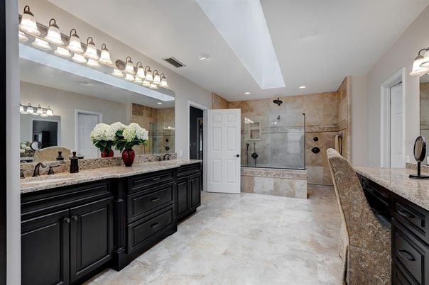 Bathroom, Dual Sink Vanities, Glass Shower, Interior, Recessed Lighting