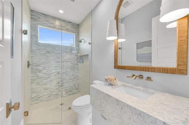 Bathroom, Glass Shower, Interior, Pendant Lights, Recessed Lighting