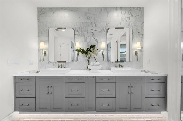 Bathroom, Dual Sink Vanities, Interior, Marble, Marble Walls