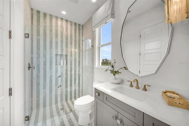 Bathroom, Glass Shower, Interior, Recessed Lighting