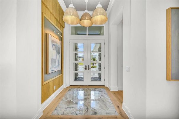 Interior, Marble, Pendant Lights, Wood Texture Flooring