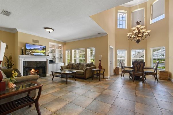 Chandelier, Dining room, Fireplace, Interior, Living room