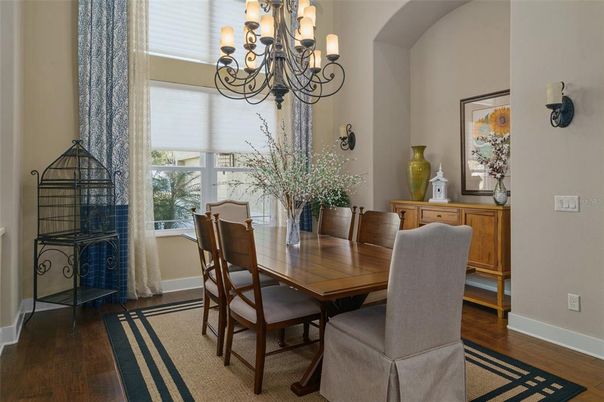 Chandelier, Dining room, Interior, Wood Texture Flooring