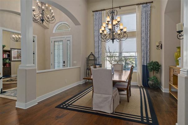 Chandelier, Dining room, Interior, Wood Texture Flooring