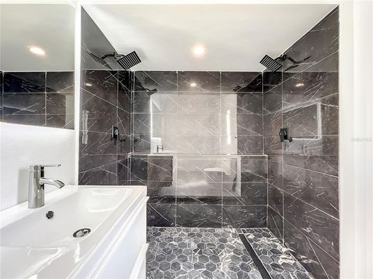 Bathroom, Glass Shower, Interior, Recessed Lighting