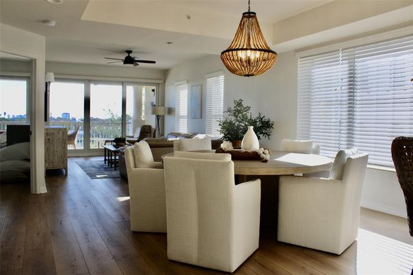 Dining room, Interior, Living room, Pendant Lights, Wood Texture Flooring