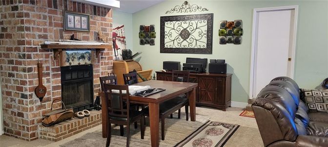 Dining room, Fireplace, Interior, Stone Walls
