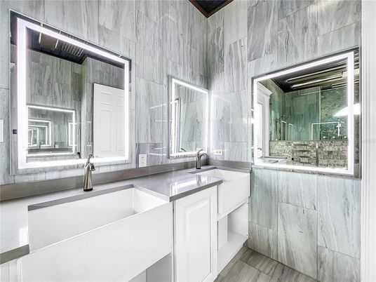 Bathroom, Dual Sink Vanities, Interior, Marble Walls
