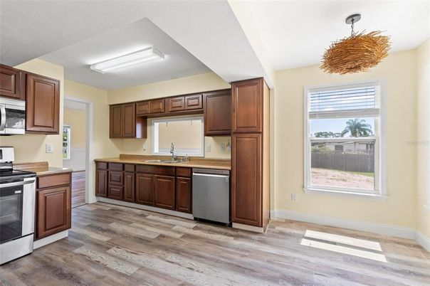 Interior, Kitchen, Stainless Steel Appliances, Wood Texture Flooring