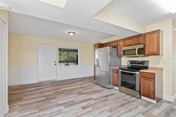 Interior, Kitchen, Stainless Steel Appliances, Wood Texture Flooring