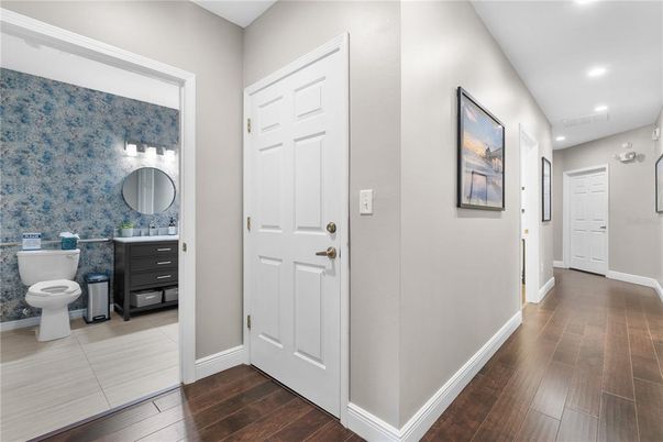 Bathroom, Interior, Recessed Lighting, Wood Texture Flooring