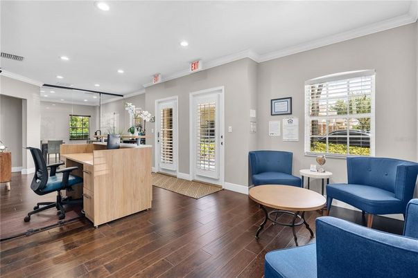 Home Office, Interior, Recessed Lighting, Wood Texture Flooring