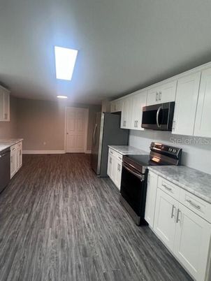 Interior, Kitchen, Recessed Lighting, Wood Texture Flooring