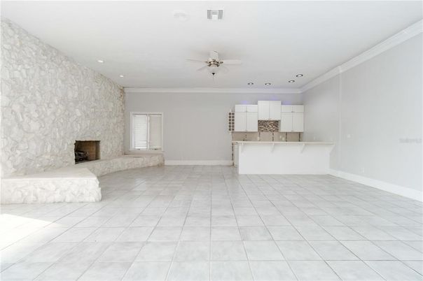 Empty room, Fireplace, Interior, Recessed Lighting