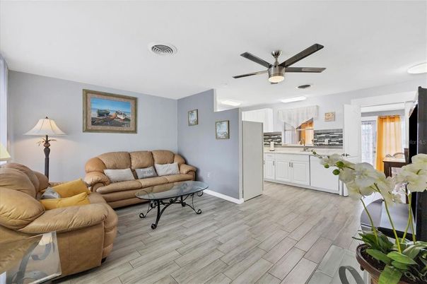Interior, Kitchen, Living room, Stainless Steel Appliances, Wood Texture Flooring