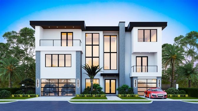 Attached, Exterior, Facade, Modern