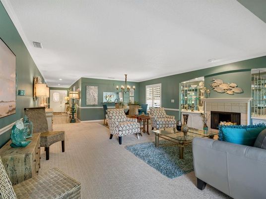 Chandelier, Dining room, Fireplace, Interior, Living room, Recessed Lighting