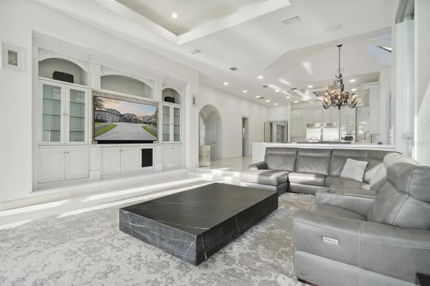 Chandelier, Interior, Living room, Recessed Lighting