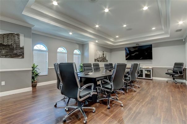 Home Office, Interior, Recessed Lighting, Wood Texture Flooring