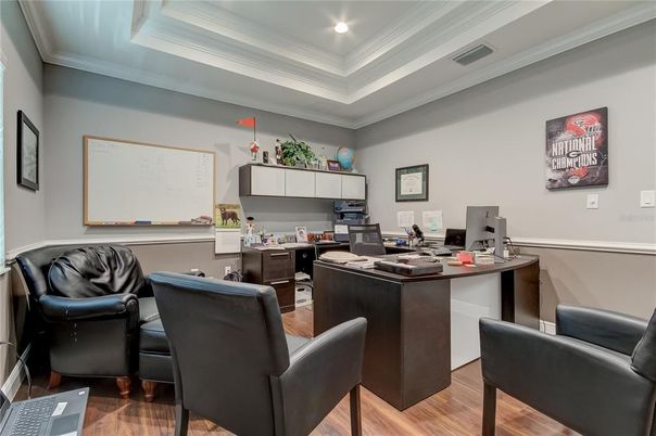 Home Office, Interior, Recessed Lighting, Wood Texture Flooring