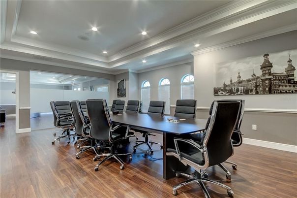 Home Office, Interior, Recessed Lighting, Wood Texture Flooring