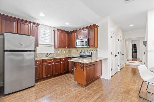 Interior, Kitchen, Recessed Lighting, Wood Texture Flooring