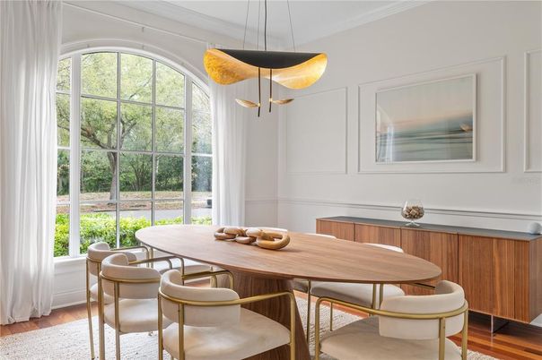 Dining room, Interior, Pendant Lights, Wood Texture Flooring