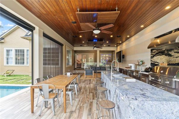 Dining room, Interior, Kitchen, Recessed Lighting, Wooden Ceilings, Wood Texture Flooring