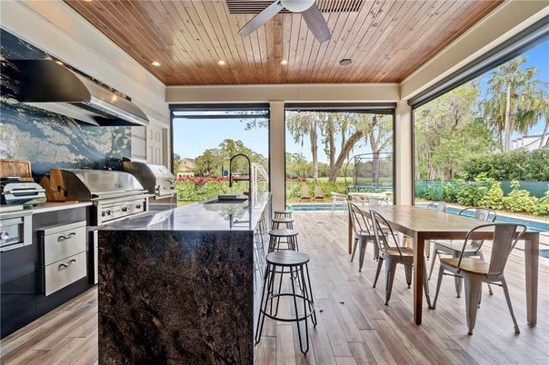 Dining room, Interior, Recessed Lighting, Wooden Ceilings, Wood Texture Flooring