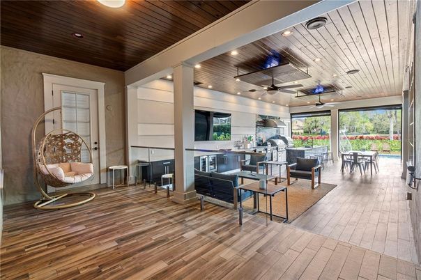 Dining room, Interior, Living room, Recessed Lighting, Wooden Ceilings, Wood Texture Flooring