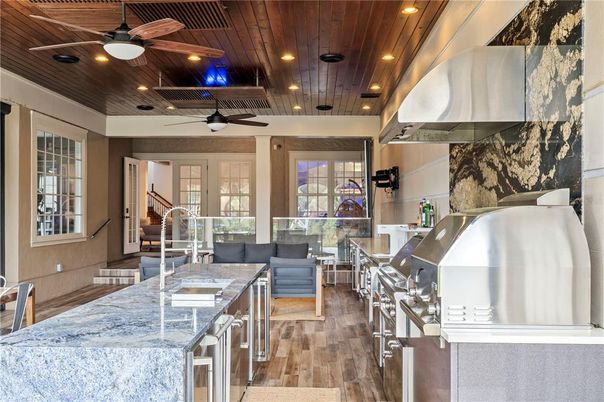 Interior, Kitchen, Recessed Lighting, Wooden Ceilings, Wood Texture Flooring