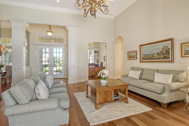 Chandelier, Interior, Living room, Pendant Lights, Recessed Lighting, Wood Texture Flooring