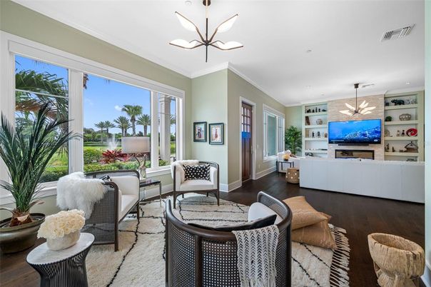 Interior, Living room, Pendant Lights, Recessed Lighting, Wood Texture Flooring