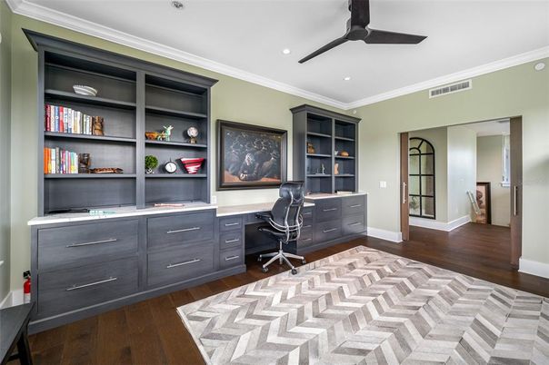 Home Office, Interior, Recessed Lighting, Wood Texture Flooring