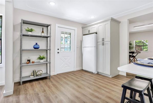 Interior, Kitchen, Recessed Lighting, Wood Texture Flooring