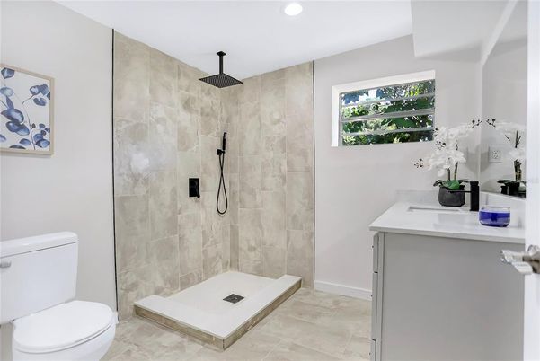 Bathroom, Glass Shower, Interior, Recessed Lighting