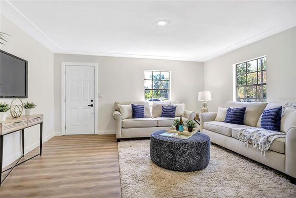 Interior, Living room, Recessed Lighting, Wood Texture Flooring