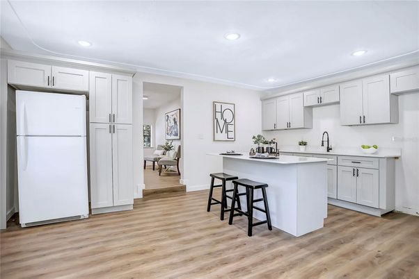 Interior, Kitchen, Recessed Lighting, Wood Texture Flooring