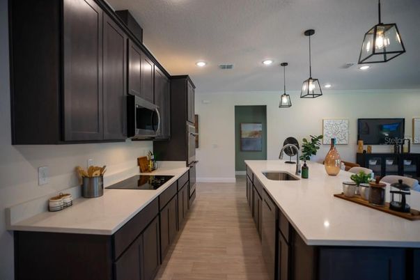 Interior, Kitchen, Pendant Lights, Recessed Lighting, Wood Texture Flooring