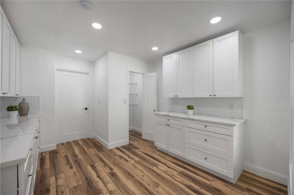 Interior, Kitchen, Recessed Lighting, Wood Texture Flooring