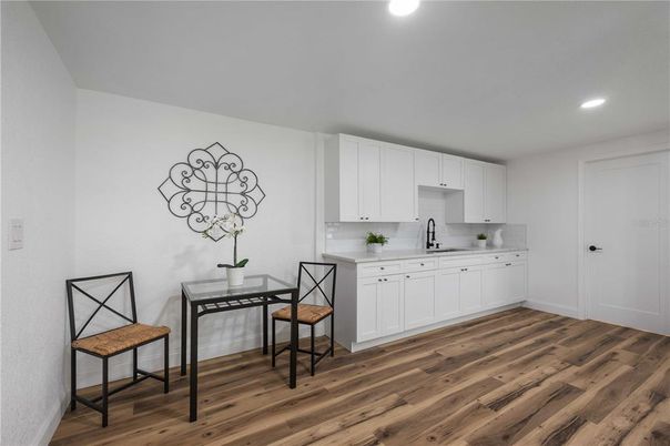 Interior, Kitchen, Recessed Lighting, Wood Texture Flooring
