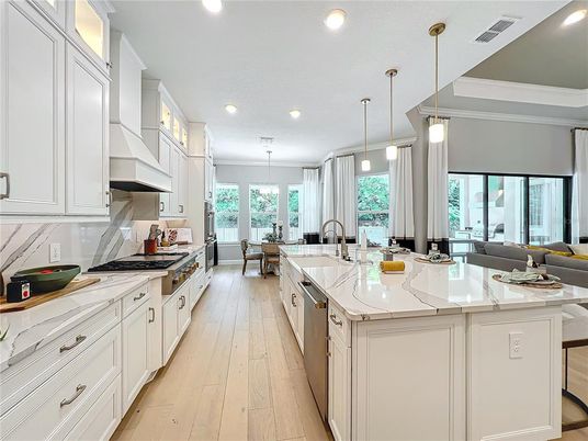 Interior, Kitchen, Pendant Lights, Recessed Lighting, Wood Texture Flooring
