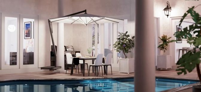 Dining room, Interior, Pool