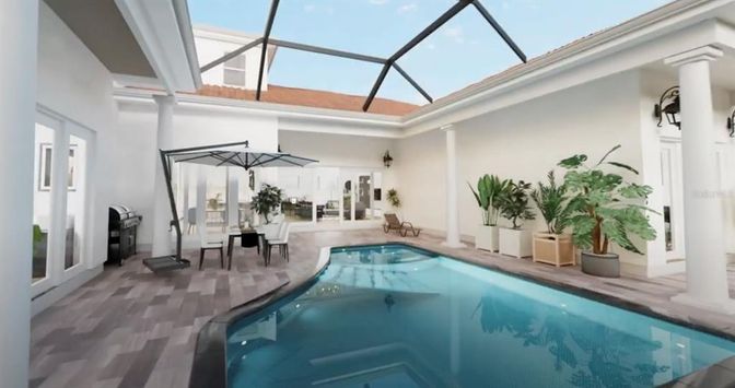 Glass Ceilings, Interior, Pool, Sun Room, Wood Texture Flooring