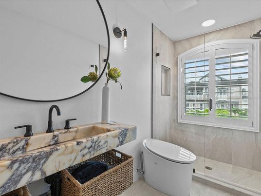 Bathroom, Glass Shower, Interior, Recessed Lighting