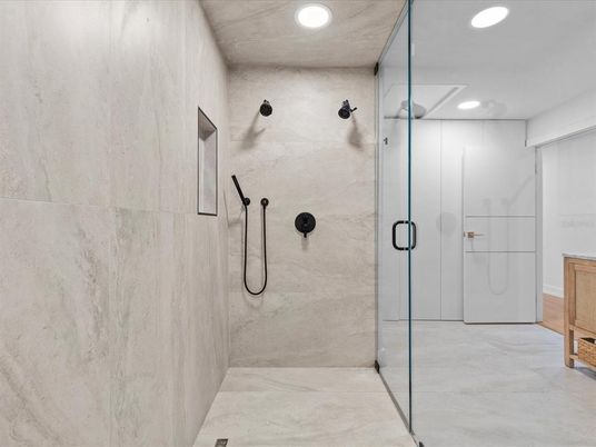 Bathroom, Glass Shower, Interior, Recessed Lighting