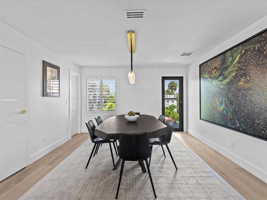 Dining room, Interior, Pendant Lights, Wood Texture Flooring